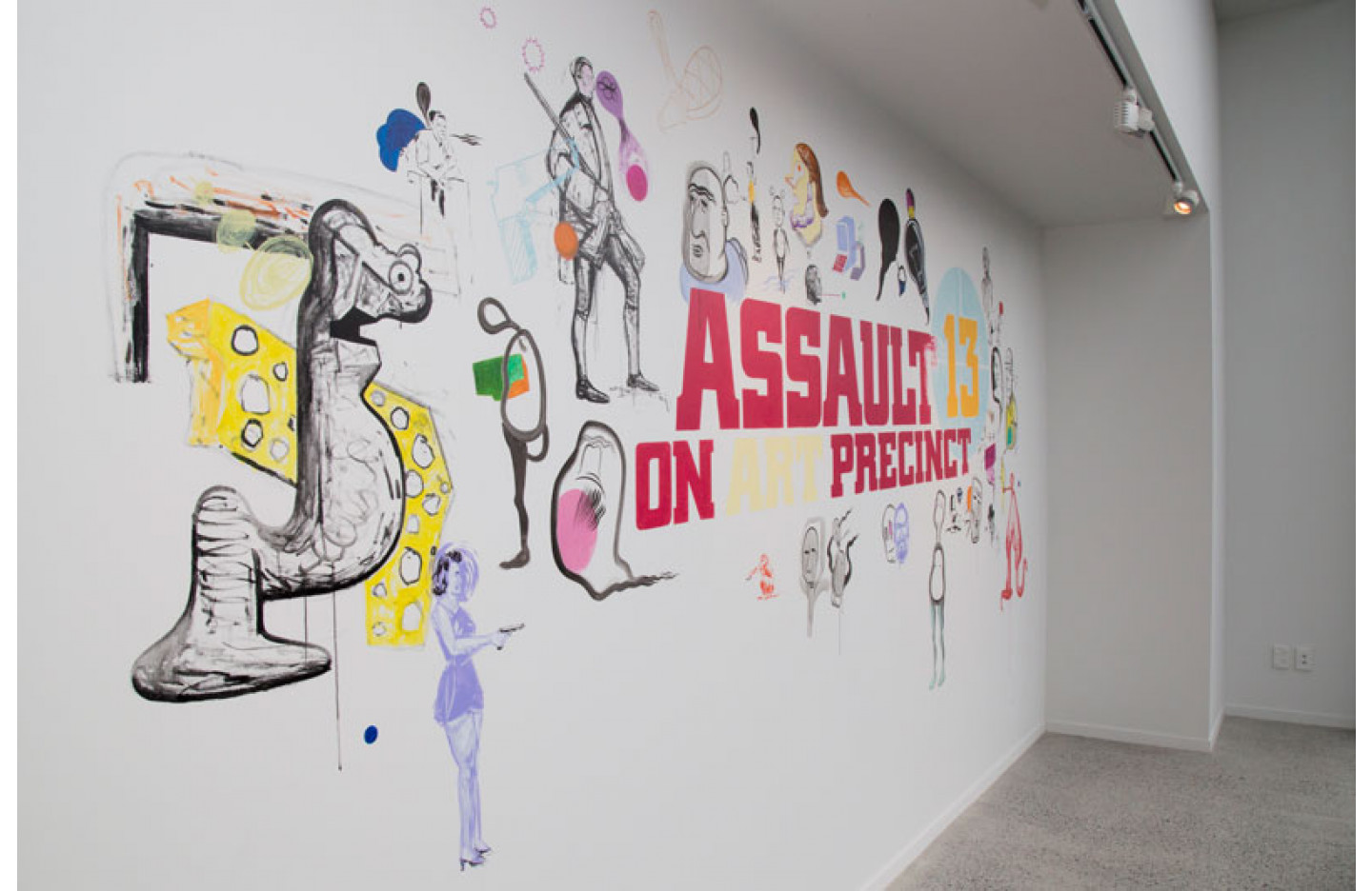Installation image of "Assault on Art Precinct 13", Ramp Gallery Oct 2014. Including: Mark Braunias, Craig McClure, Alex John and Joseph Scott